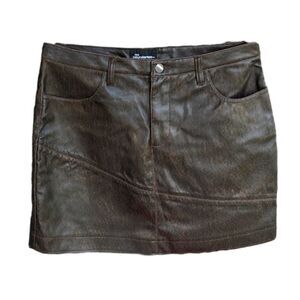 Vintage 90s Y2K Faux Leather Brown Mini Skirt Size 11 NEW